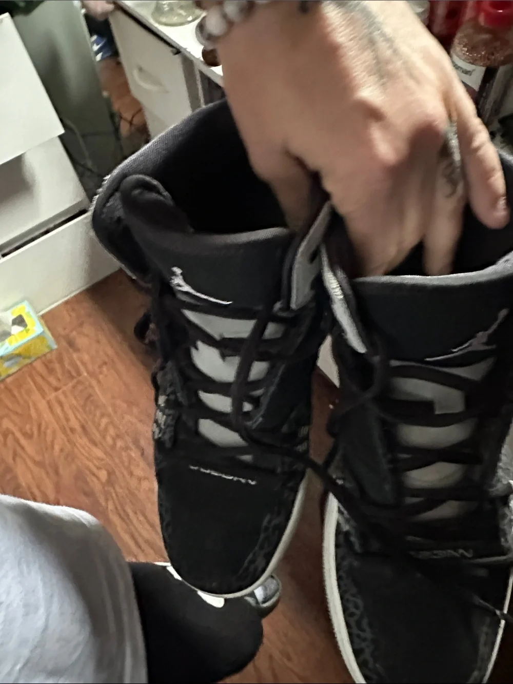 Jordan Black and Gray High-Top Sneakers with Elephant Print